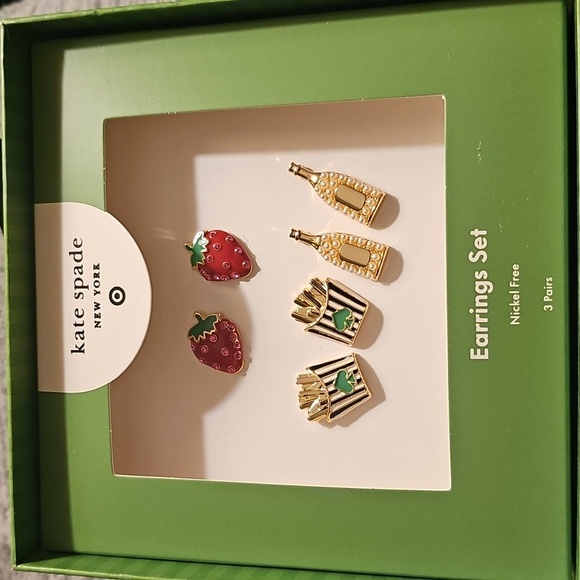 kate spade x Target Novelty Stud Earrings: Strawberries/Fries/Champagne - Picture 1 of 8